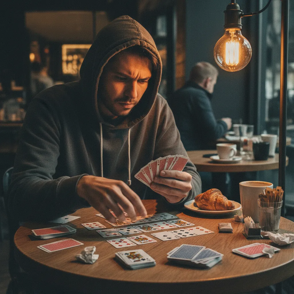 Hình ảnh người chơi Phỏm tập trung suy nghĩ chiến thuật