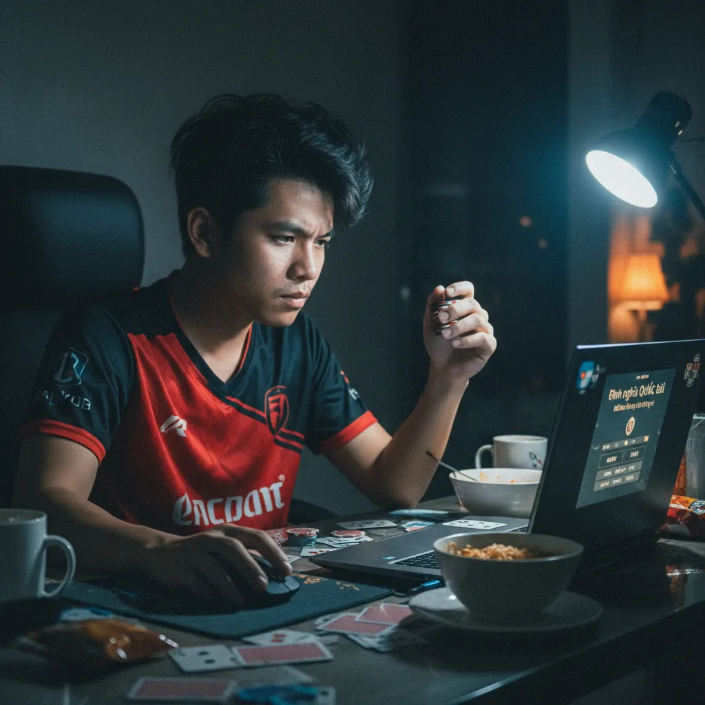 Người chơi Phỏm với vẻ mặt căng thẳng hoặc thất vọng sau khi bị Quắc